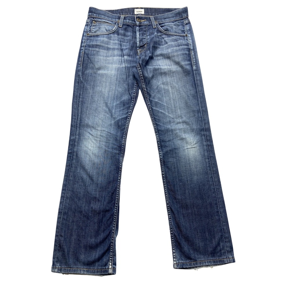 Hudson Jeans Mens 30x28 Blue Byron Straight Button Fly Distressed Denim JSTR